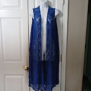 LuLaRoe Joy Vibrant Royal Blue Lace Vest Duster Sz M NWT